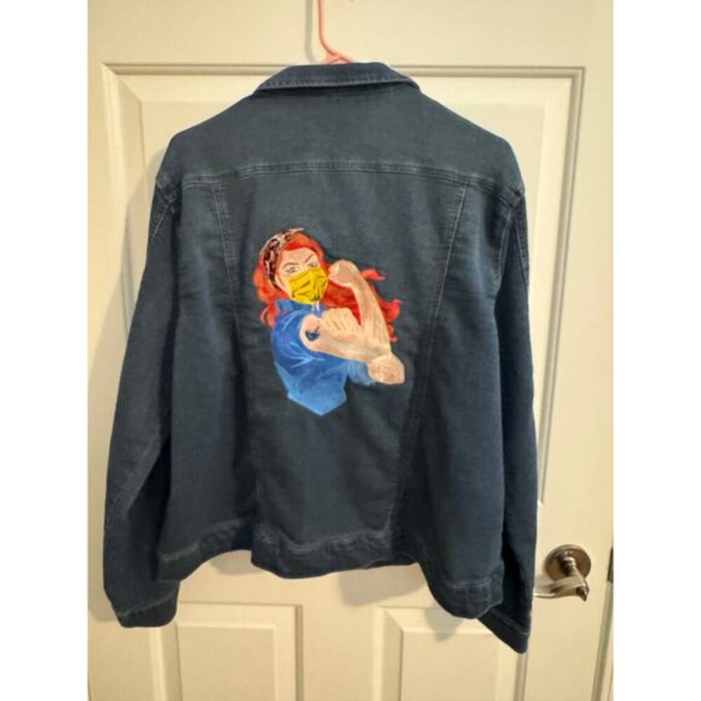 Buffalo David Britton Denim Jacket Custom Pharmacy Tech Embroidered Pockets XL
